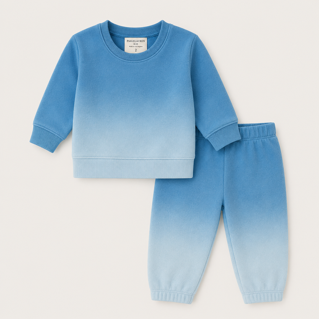 PAIGELAUREN Dip Dye Fleece Sweatshirt and Sweatpant Set in Ombre Blue