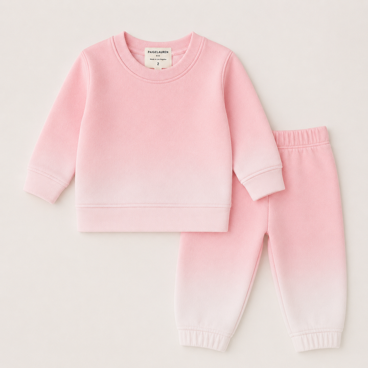 PAIGELAUREN Dip Dye Fleece Sweatshirt and Sweatpant Set in Ombre Pink