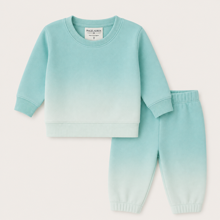 PAIGELAUREN Dip Dye Fleece Sweatshirt and Sweatpant Set in Ombre Teal