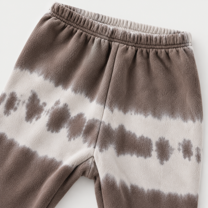PAIGELAUREN Brown Tie Dye fleece pant waistband and hand-dyed detail