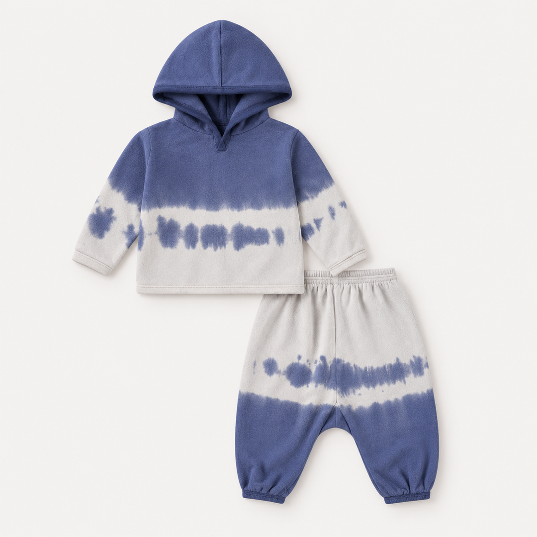 PAIGELAUREN Fleece Dip Dye Hoodie Loungewear Set in Navy Tie Dye