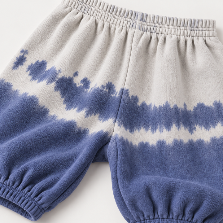 PAIGELAUREN Navy Tie Dye fleece pant waistband and hand-dyed detail
