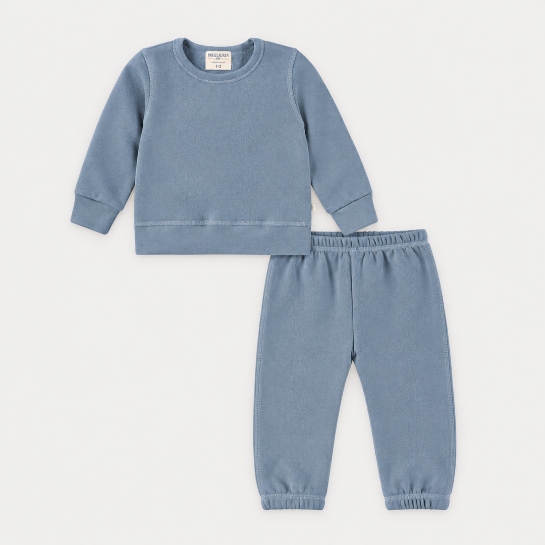 PAIGELAUREN Fleece Sweatshirt and Sweatpant Set in Blue