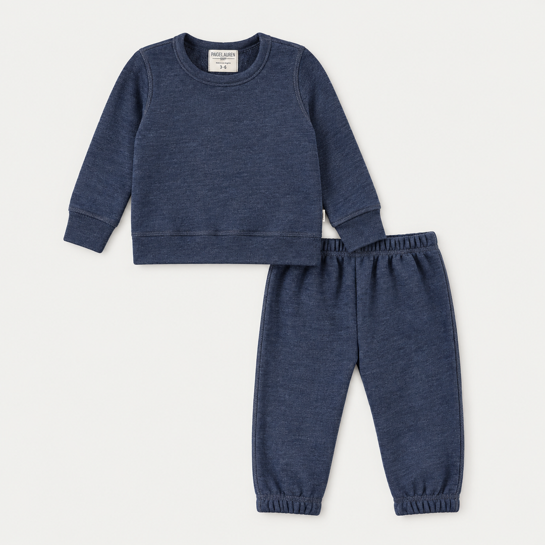 PAIGELAUREN Fleece Sweatshirt and Sweatpant Set in Navy