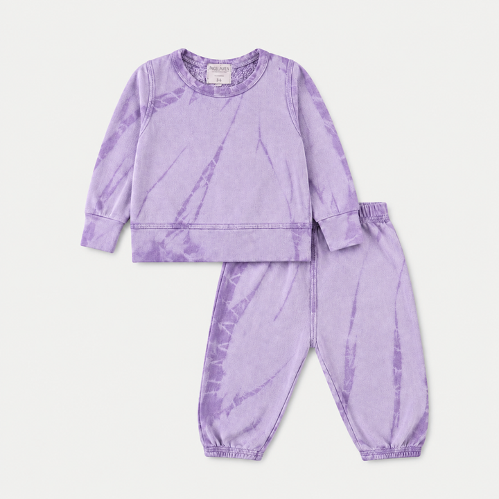 PAIGELAUREN Lavender Tonal Dye Fleece Pullover and Pant Loungewear Set