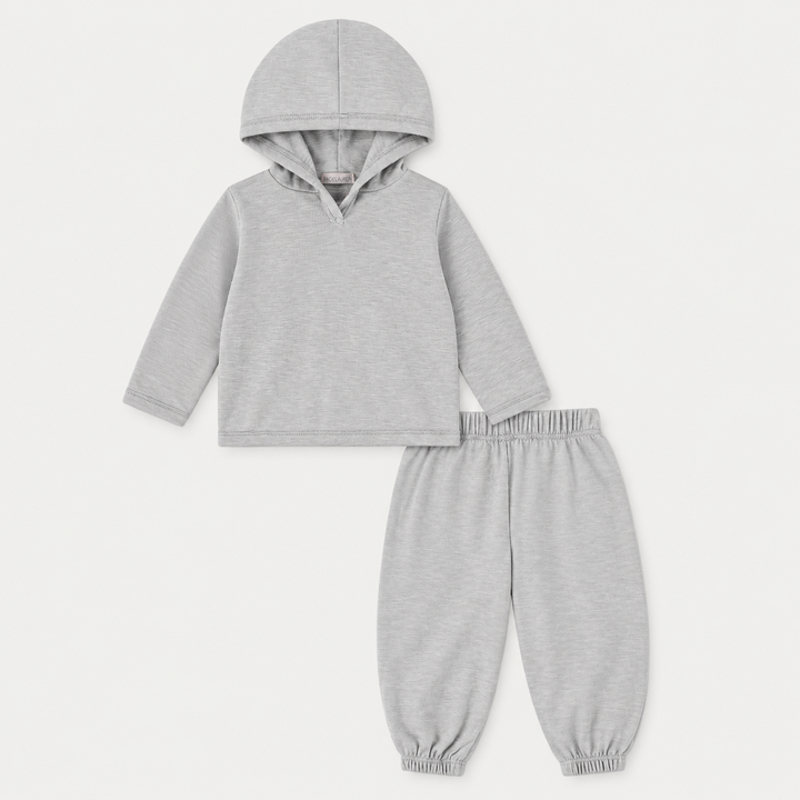 PAIGELAUREN Garment Dyed Slub Rib Hoodie and Baggy Pant Set in Heather Gray