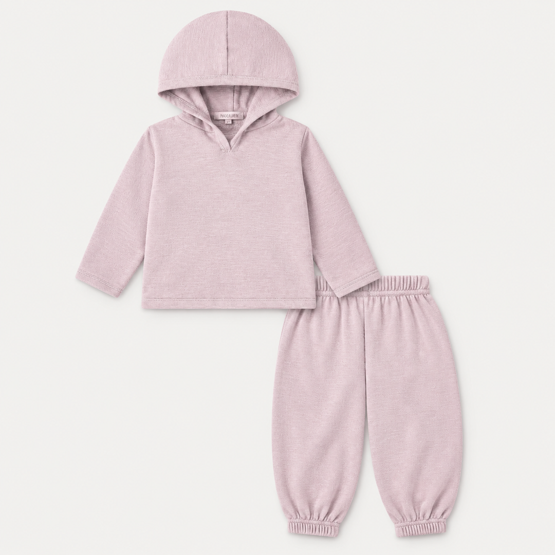 PAIGELAUREN Garment Dyed Slub Rib Hoodie and Baggy Pant Set in Lilac