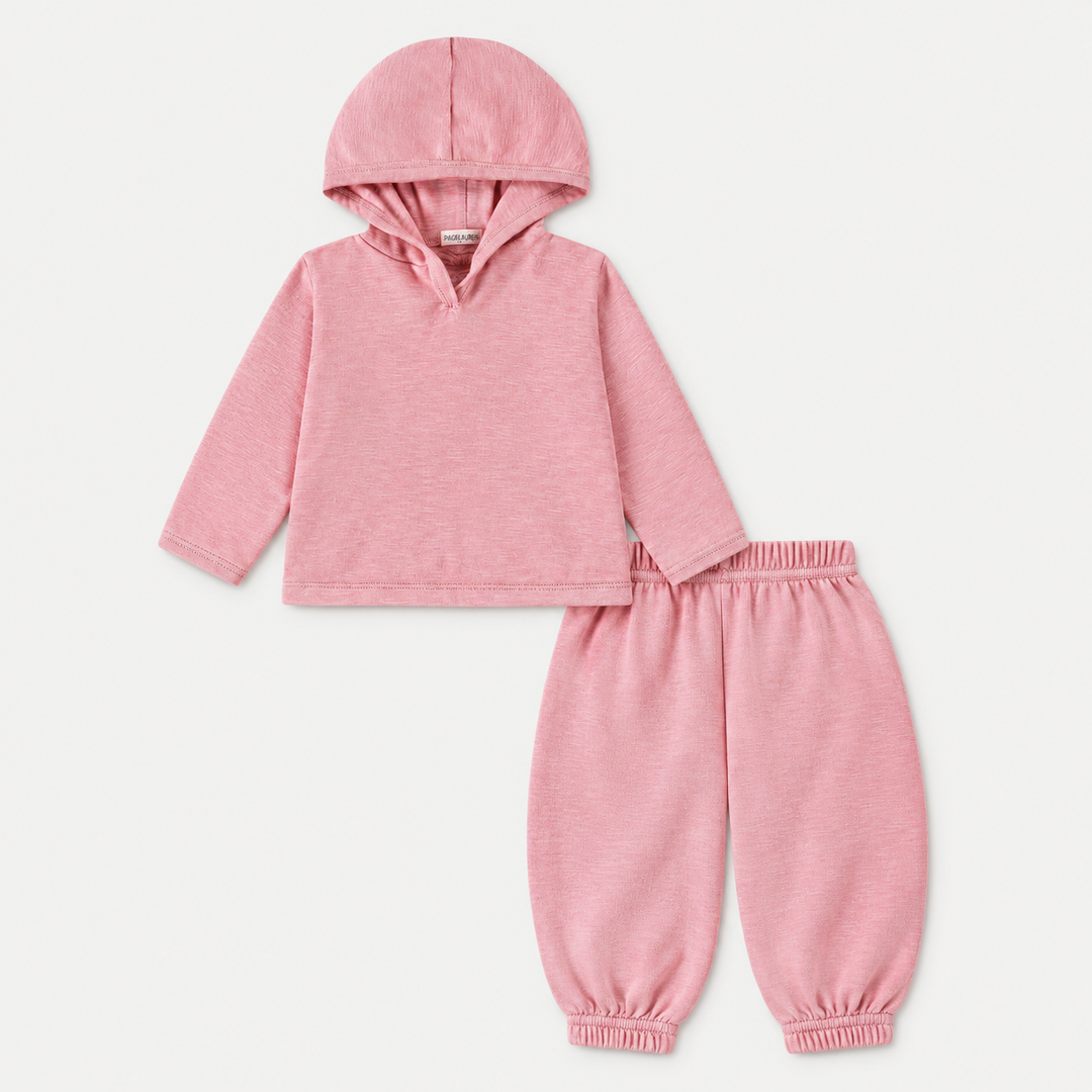 PAIGELAUREN Garment Dyed Slub Rib Hoodie and Baggy Pant Set in Pink