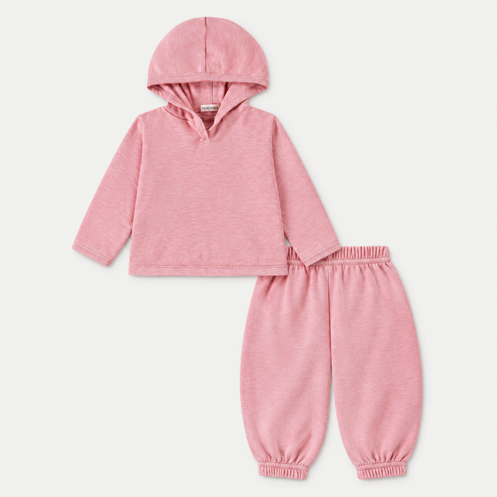 PAIGELAUREN Garment Dyed Slub Rib Hoodie and Baggy Pant Set in Pink
