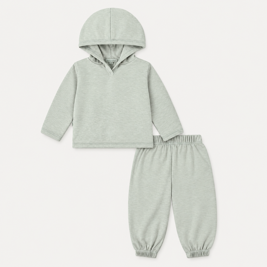 PAIGELAUREN Garment Dyed Slub Rib Hoodie and Baggy Pant Set in Sage