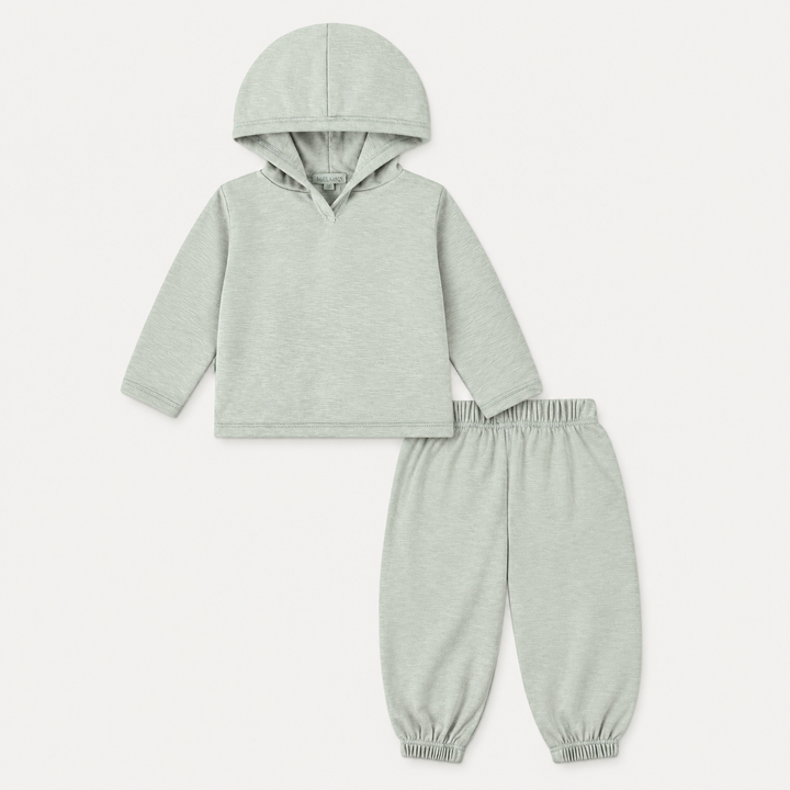 PAIGELAUREN Garment Dyed Slub Rib Hoodie and Baggy Pant Set in Sage