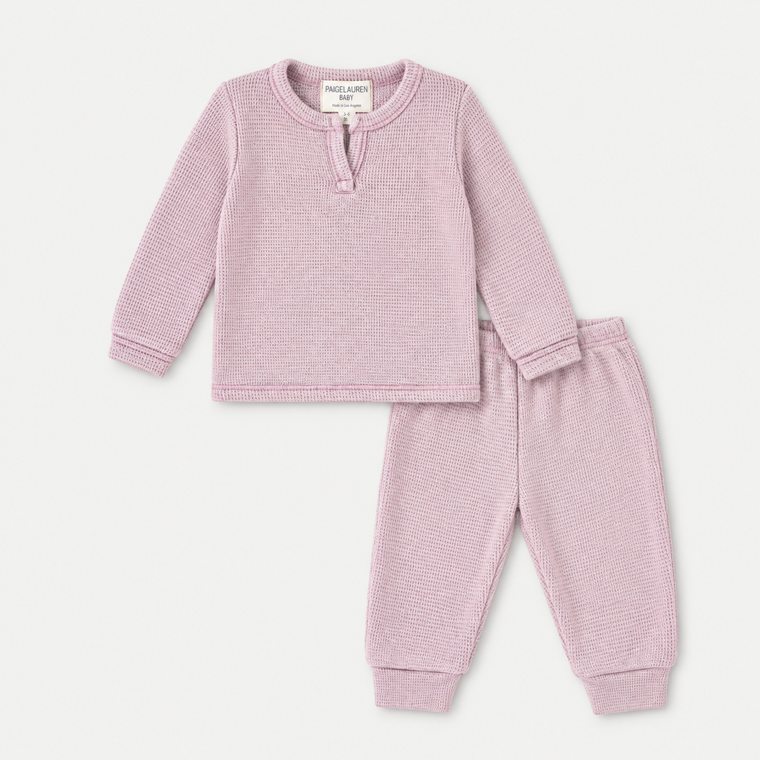 PAIGELAUREN Garment Dyed Thermal Henley Tee and Legging Set in Lilac