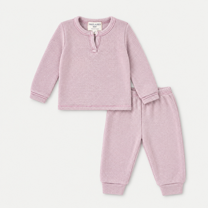 PAIGELAUREN Garment Dyed Thermal Henley Tee and Legging Set in Lilac