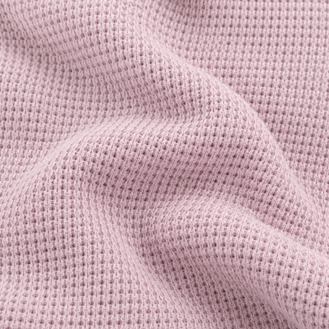 Close-up of PAIGELAUREN Lilac garment-dyed thermal fabric texture