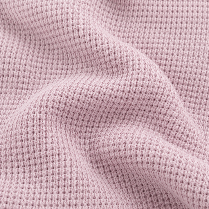 Close-up of PAIGELAUREN Lilac garment-dyed thermal fabric texture