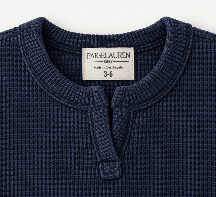 PAIGELAUREN Navy Thermal Henley Henley open-notch neckline and label detail