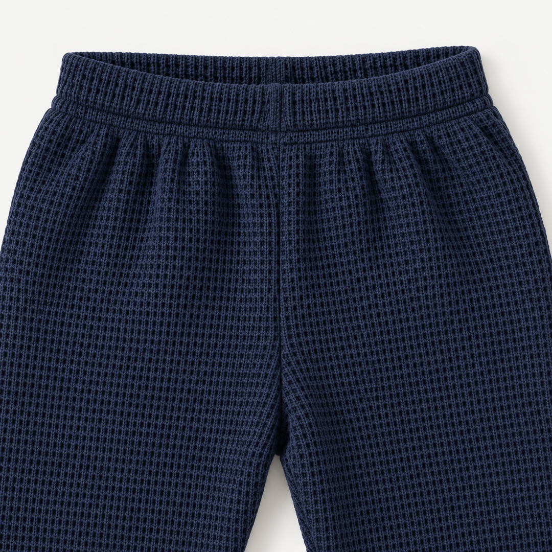 PAIGELAUREN Navy Thermal Legging elastic waistband and fabric detail