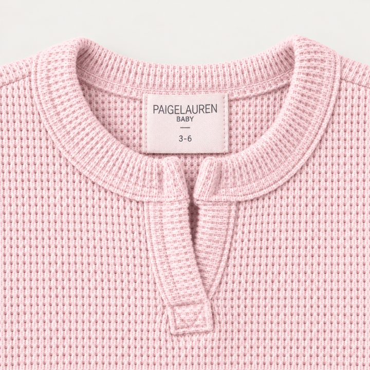 PAIGELAUREN Pink Thermal Henley Tee open-notch neckline and label detail
