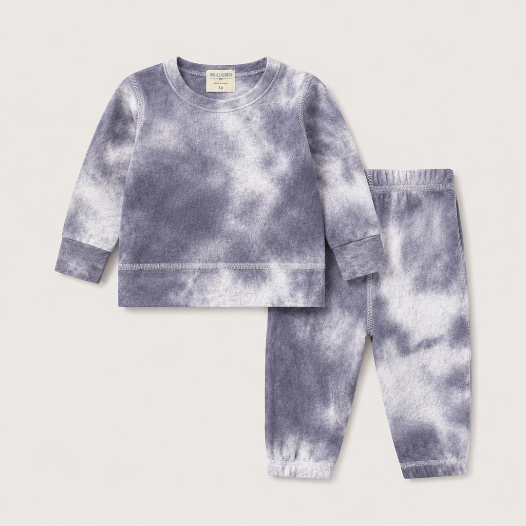 PAIGELAUREN Gray Brushed Hacci Tie Dye Pullover and Pant Set