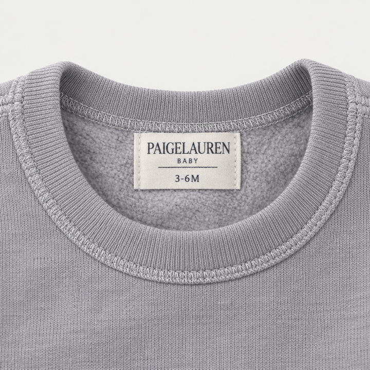 PAIGELAUREN Gray Fleece Sweatshirt crewneck, label and interior fleece detail