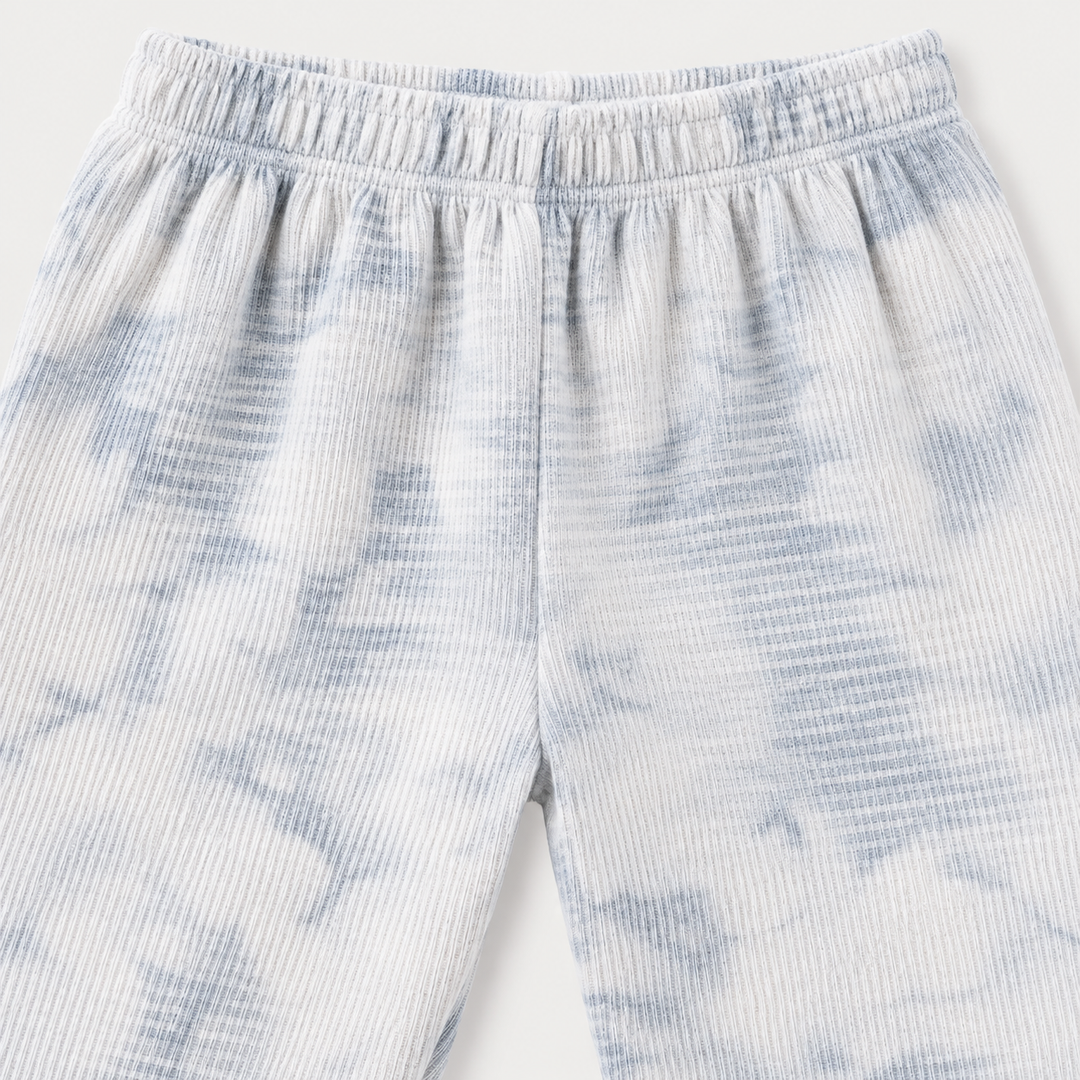 PAIGELAUREN Gray Marble Stripe Pant waistband and rib fabric detail