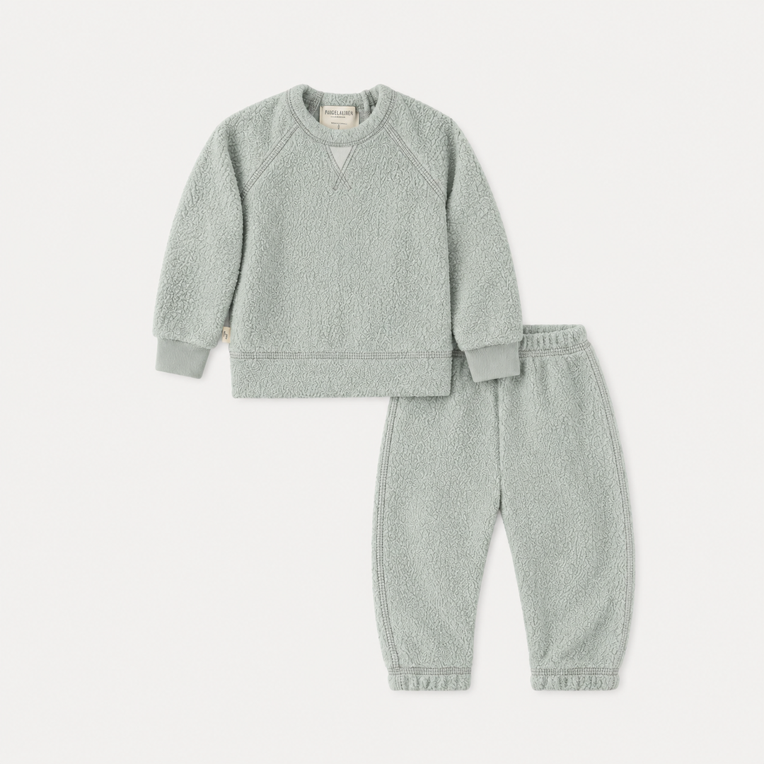 PAIGELAUREN Gray Sherpa Sweatshirt and Sweatpant Set