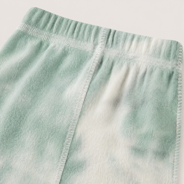 Brushed Hacci Green Tie Dye pant with elastic waistband and topstitch detail