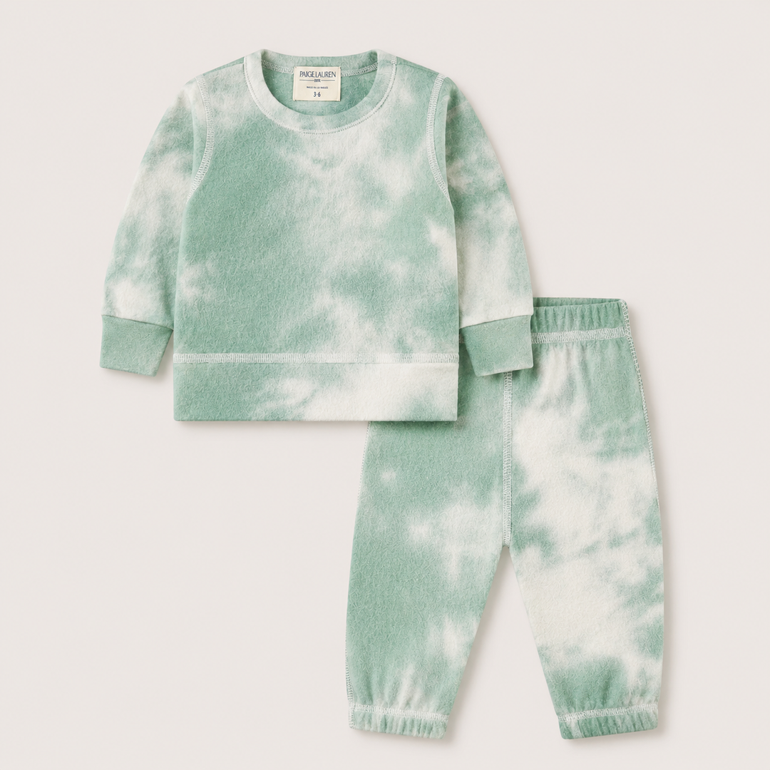 PAIGELAUREN Brushed Hacci Green Tie Dye Pullover and Pant Set