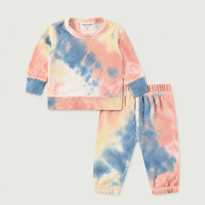 PAIGELAUREN Brushed Hacci Multi Tie Dye Pullover and Pant Set