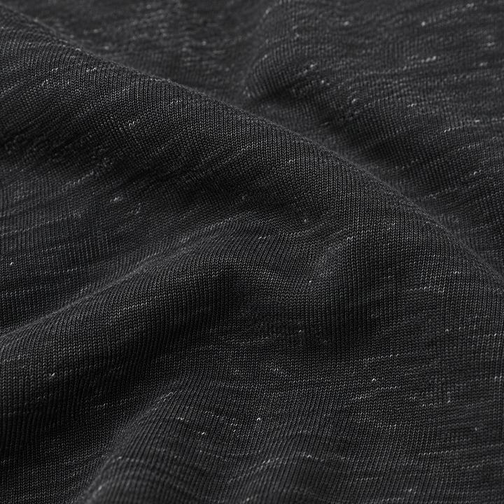 Close-up of PAIGELAUREN Heathered Black tri-blend fleece fabric