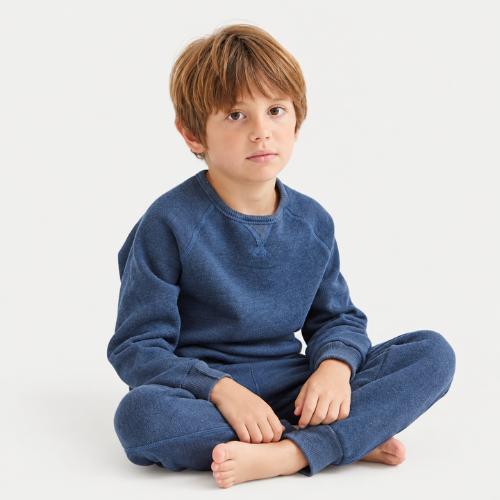 PAIGELAUREN Heathered Blue Vintage Sherpa sweatshirt and sweatpant set on toddler