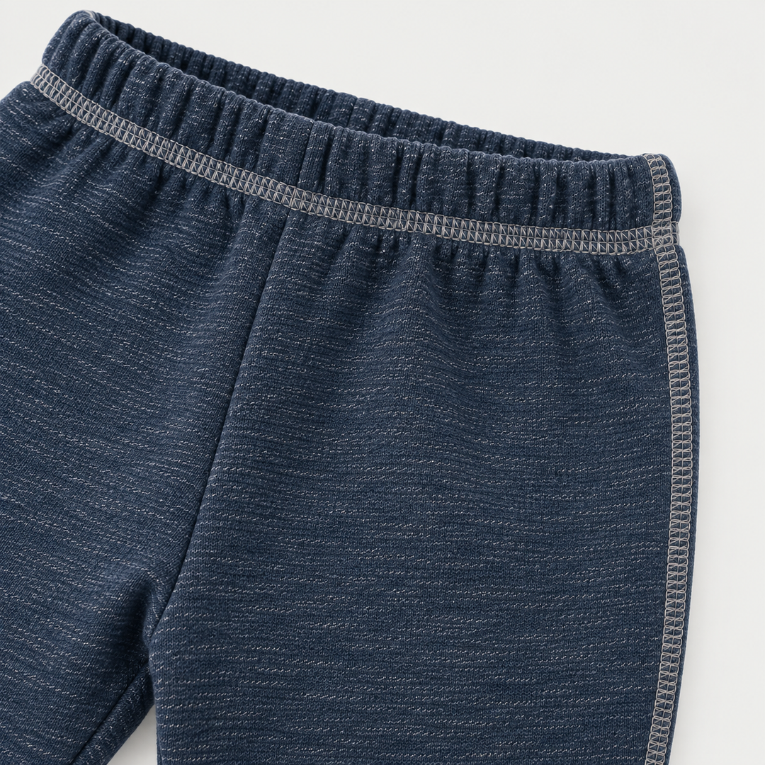 Heathered Blue Vintage Sherpa sweatpant elastic waistband, fabric and ribbed cuff detail