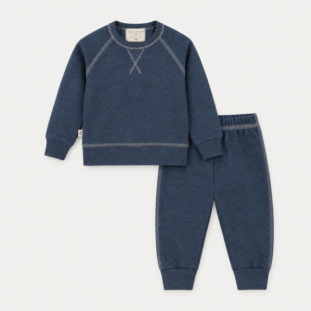PAIGELAUREN Heathered Blue Vintage Sherpa Sweatshirt and Sweatpant Set