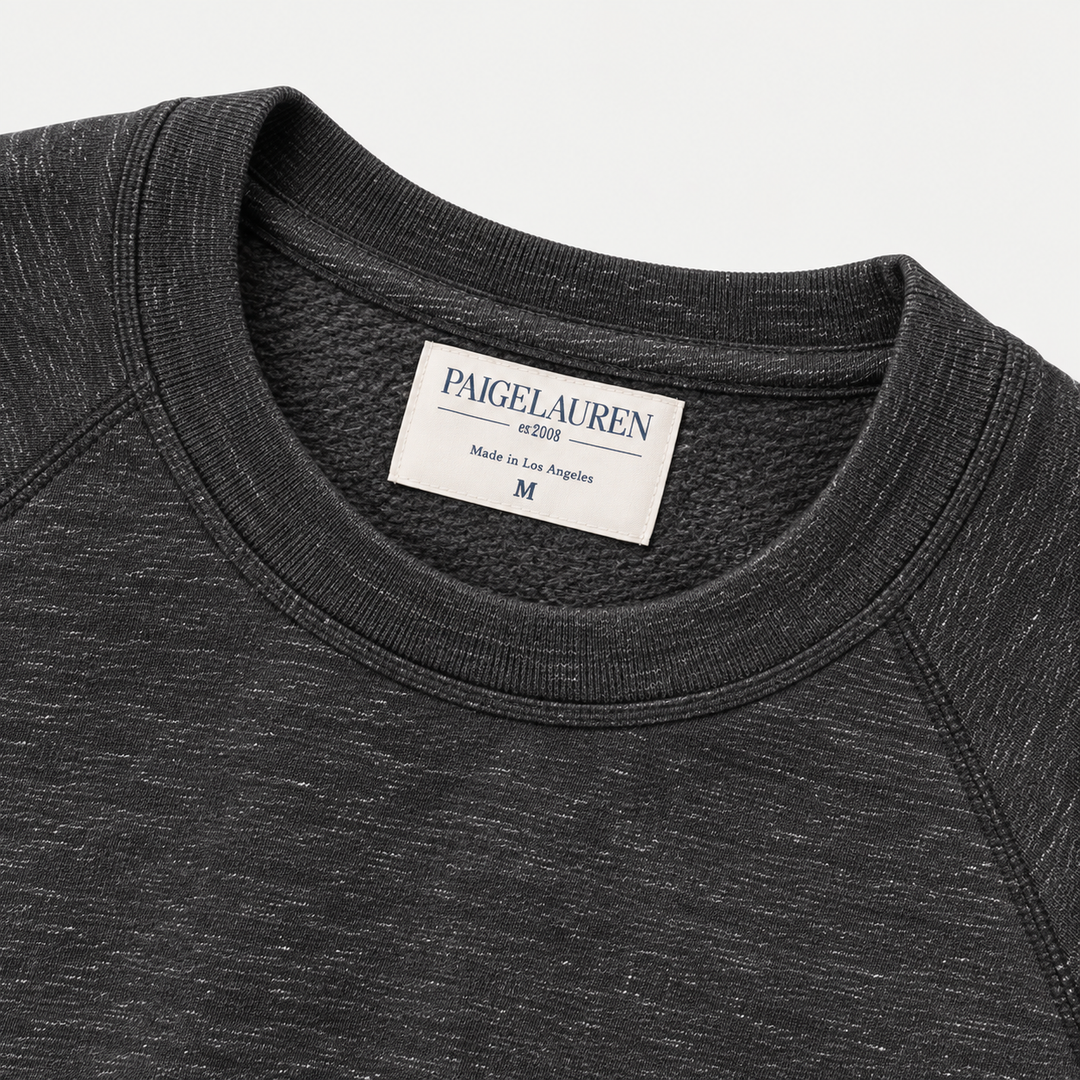 Heathered Charcoal Vintage Fleece sweatshirt neckline, raglan seams and soft fleece interior