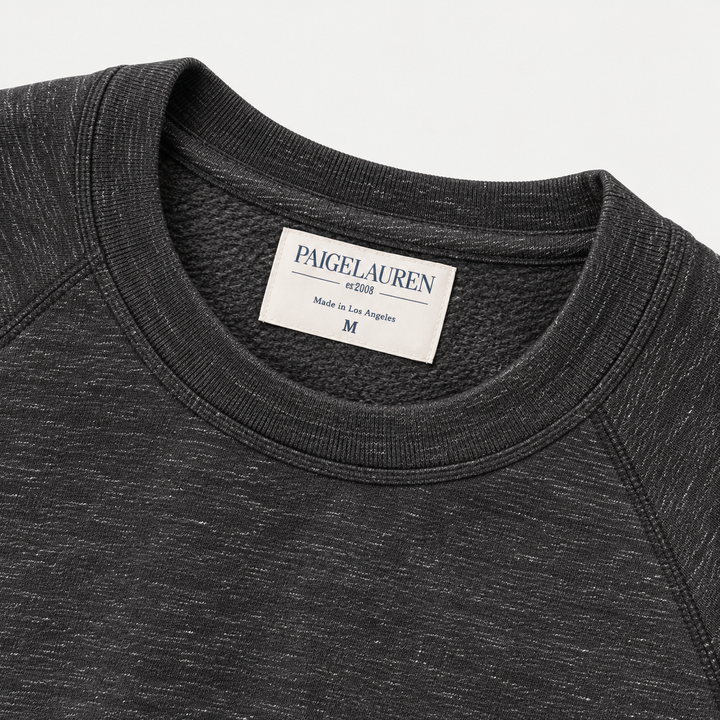 Heathered Charcoal Vintage Fleece sweatshirt neckline, raglan seams and soft fleece interior