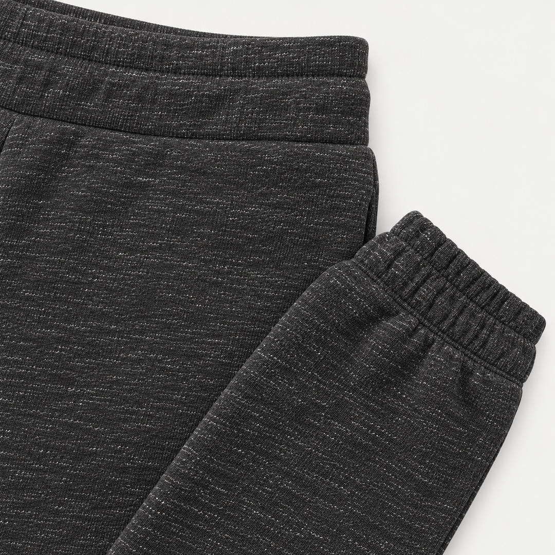 Heathered Charcoal Vintage Fleece sweatpant waistband, heathered texture and ankle cuff detail