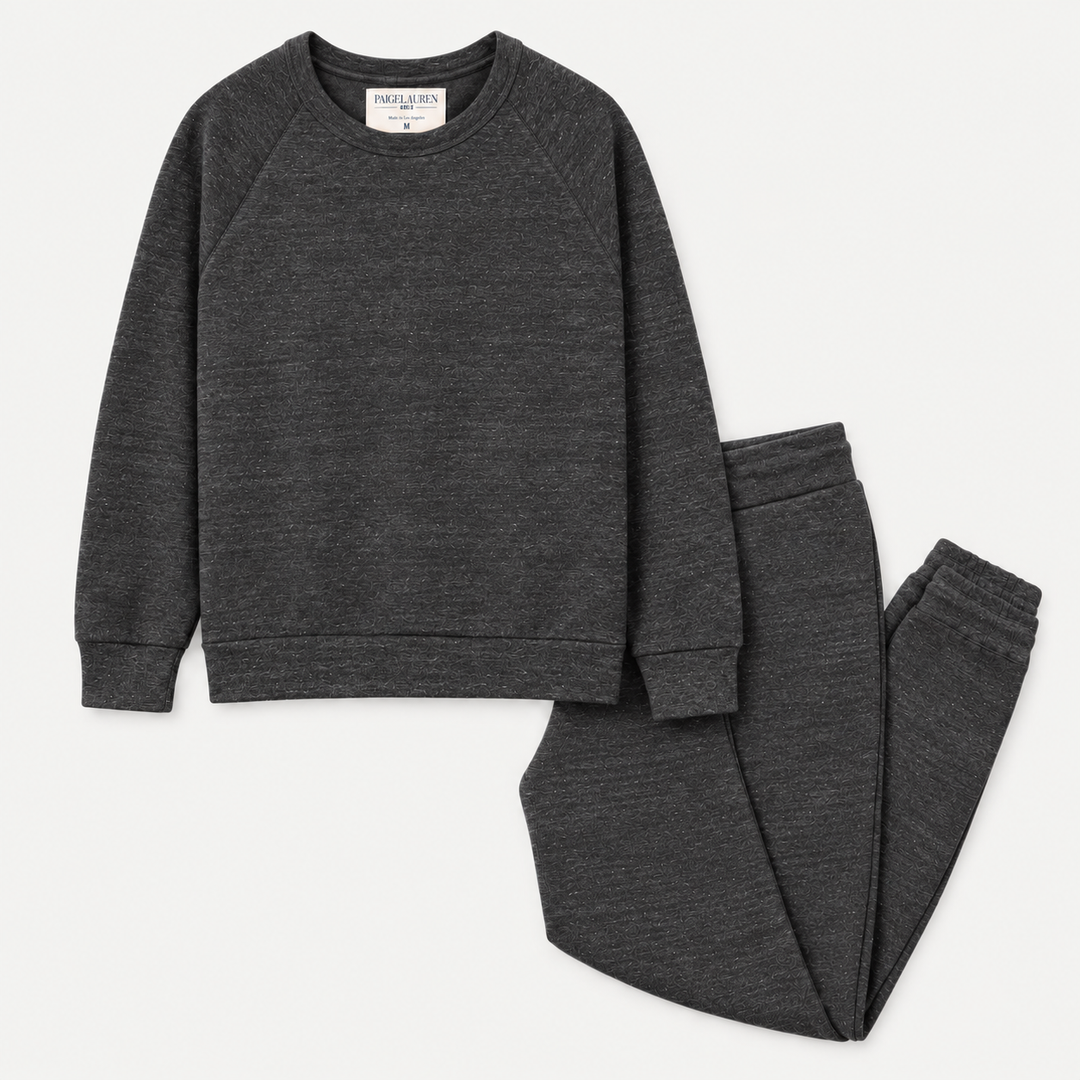 PAIGELAUREN Heathered Charcoal Vintage Fleece Sweatshirt and Sweatpant Set for Mom