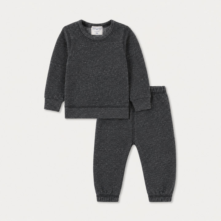 PAIGELAUREN Heathered Black Fleece Sweatshirt and Pant Set for baby and toddler