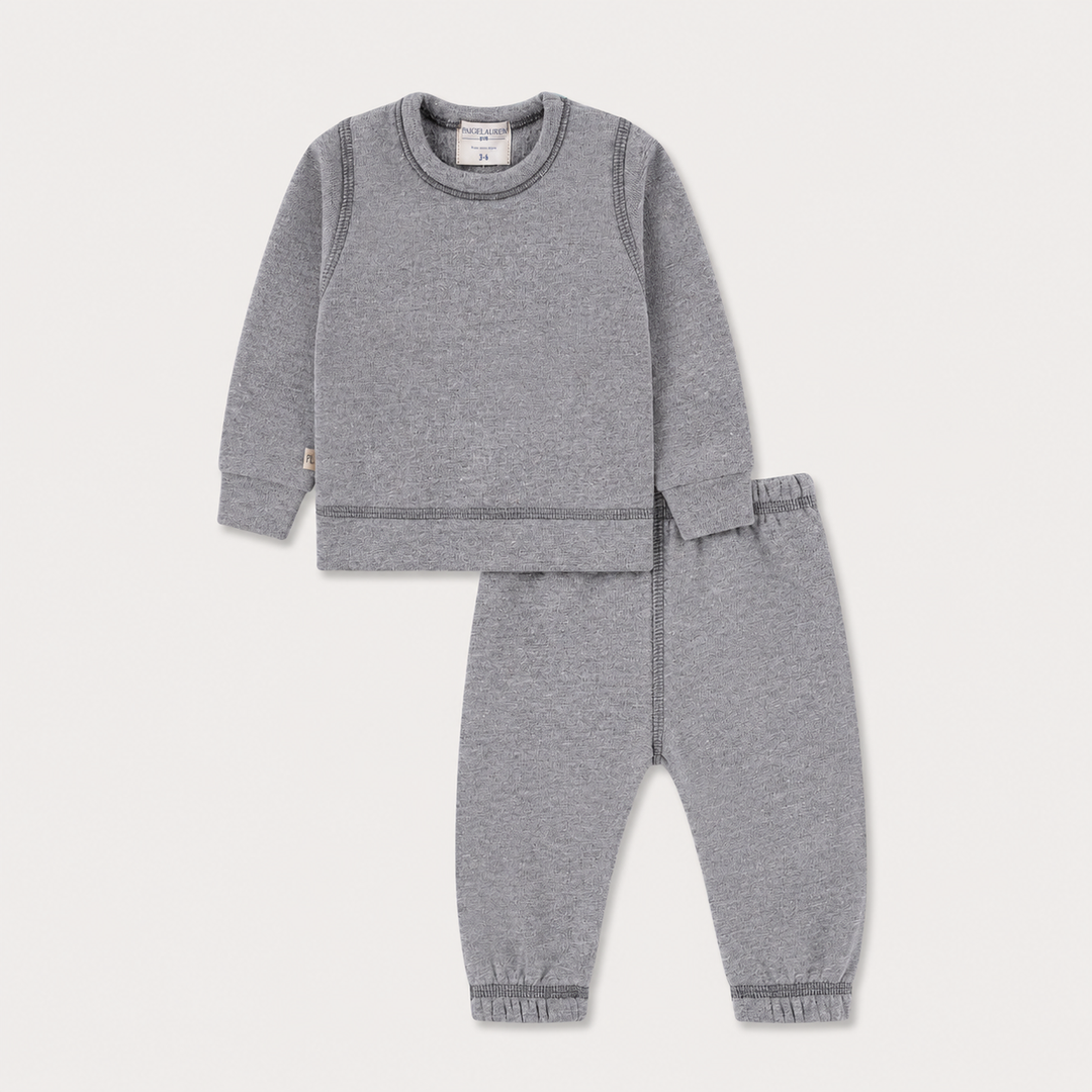 PAIGELAUREN Heathered Gray Fleece Sweatshirt and Pant Set for baby and toddler