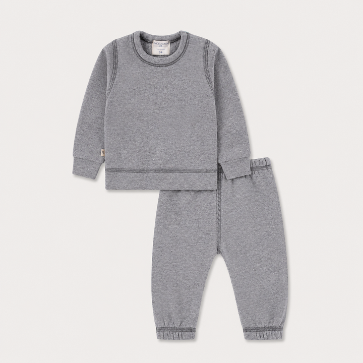 PAIGELAUREN Heathered Gray Fleece Sweatshirt and Pant Set for baby and toddler