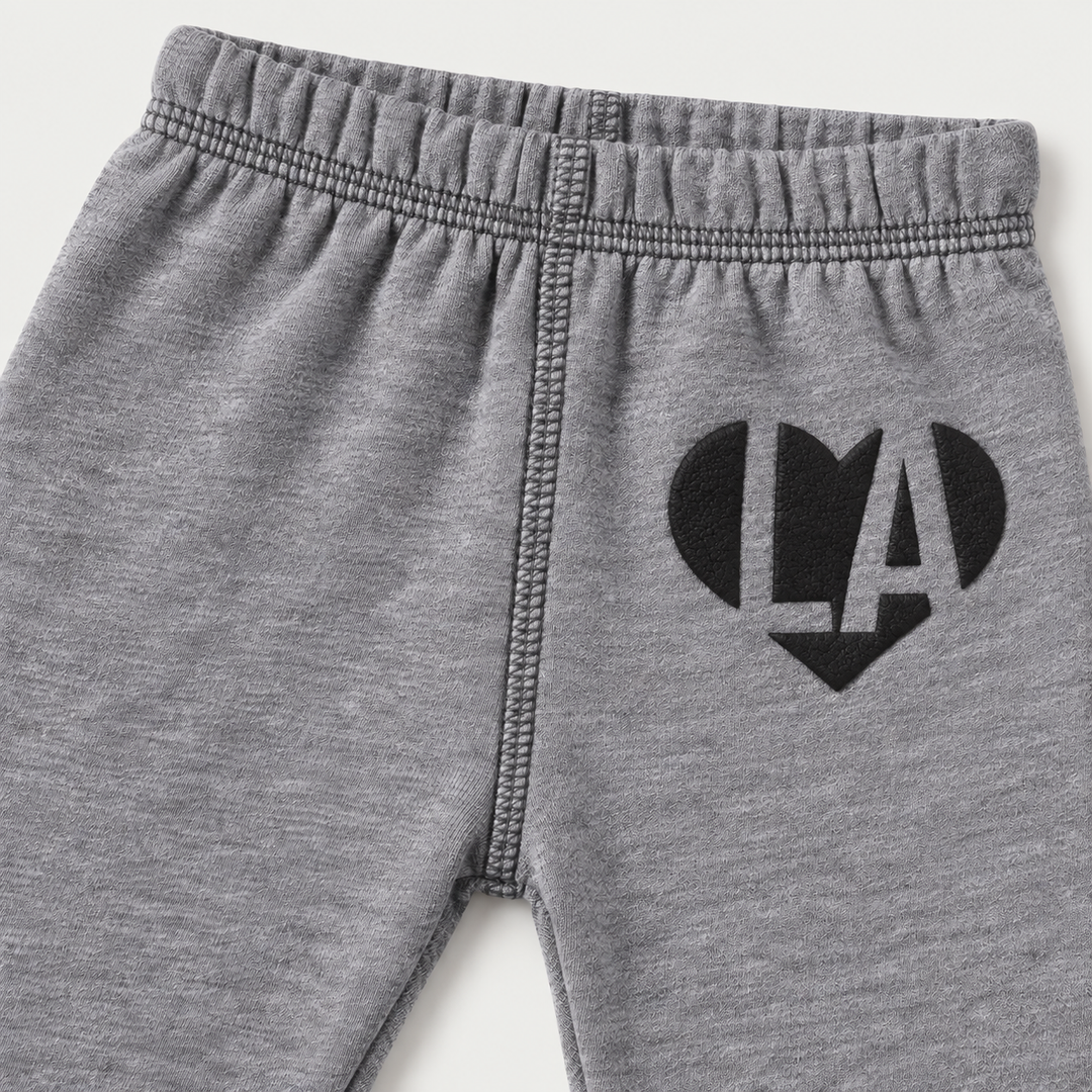 PAIGELAUREN Heathered Gray fleece sweatpant with black puffed LA heart graphic