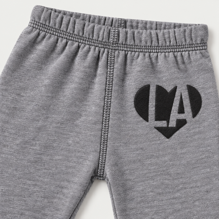 PAIGELAUREN Heathered Gray fleece sweatpant with black puffed LA heart graphic