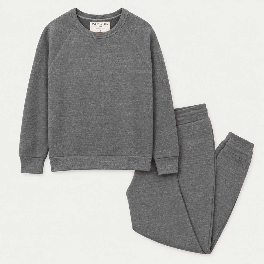 PAIGELAUREN Heathered Gray Vintage Fleece Sweatshirt and Sweatpant Set for Mom