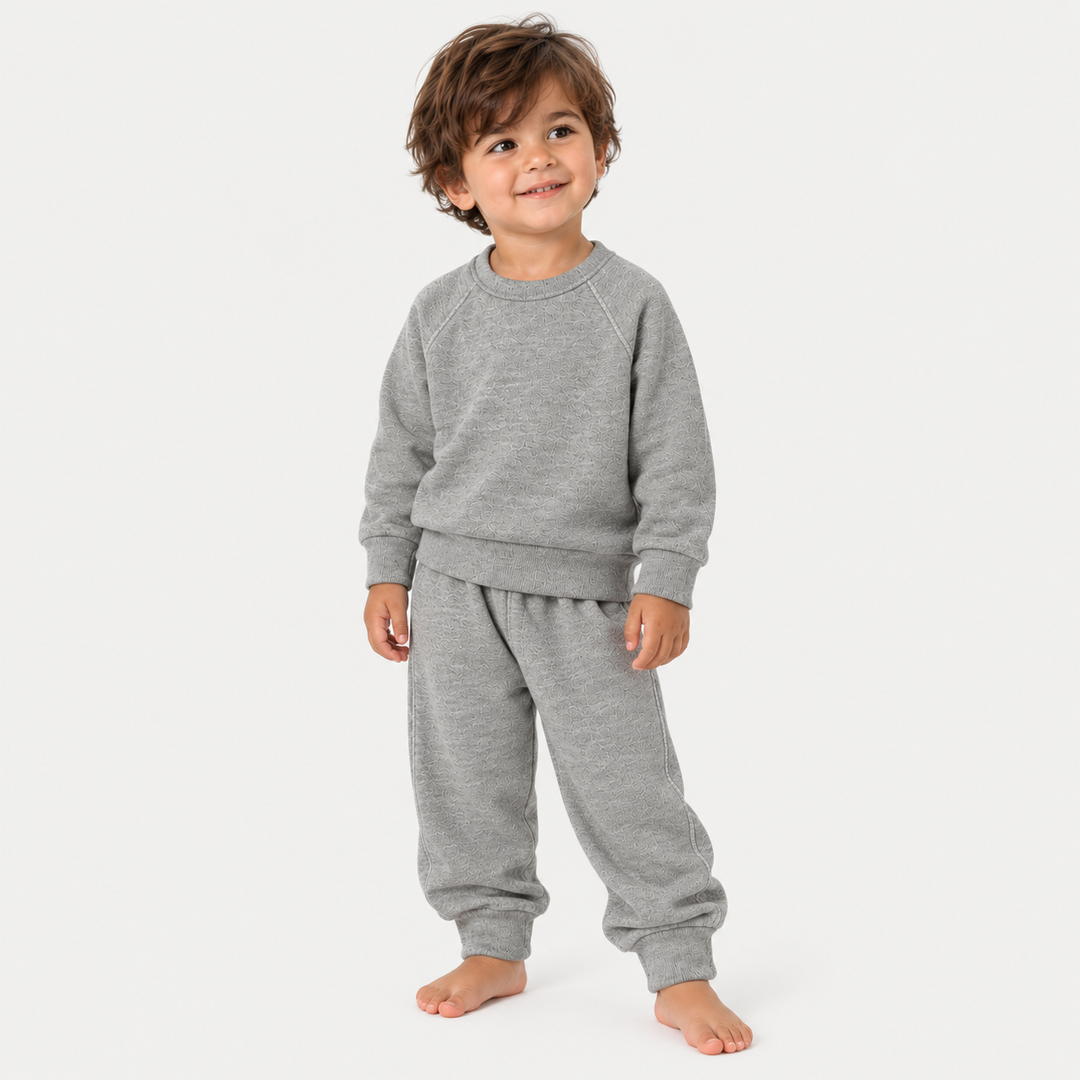 PAIGELAUREN Heathered Gray Vintage Sherpa sweatshirt and sweatpant set on toddler