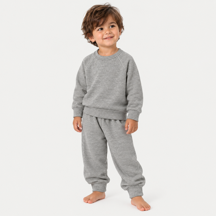 PAIGELAUREN Heathered Gray Vintage Sherpa sweatshirt and sweatpant set on toddler