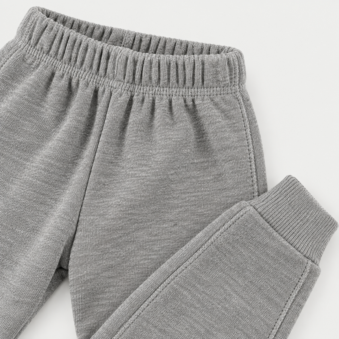 Heathered Gray Vintage Sherpa sweatpant elastic waistband, fabric and ribbed cuff detail