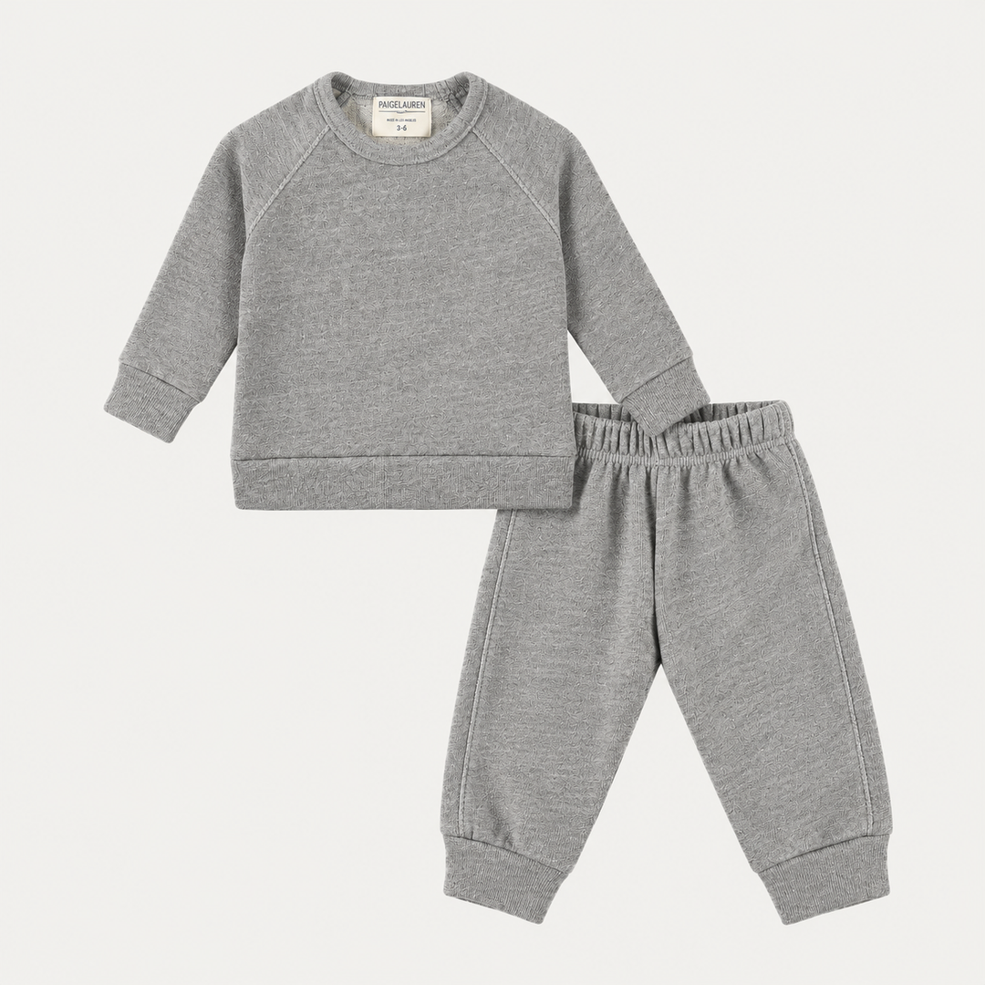 PAIGELAUREN Heathered Gray Vintage Sherpa Sweatshirt and Sweatpant Set