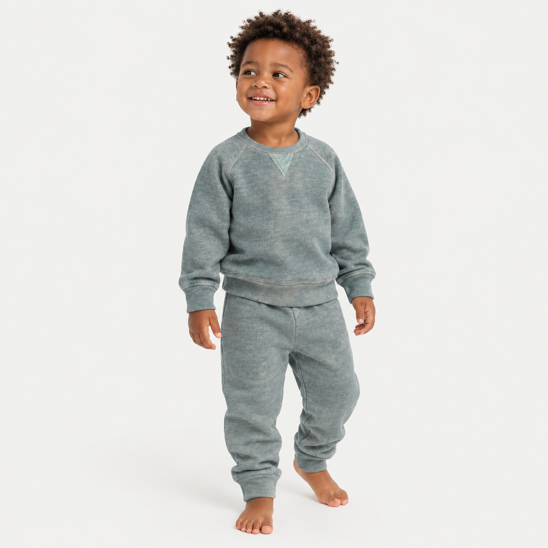 PAIGELAUREN Heathered Green Vintage Sherpa sweatshirt and sweatpant set on toddler