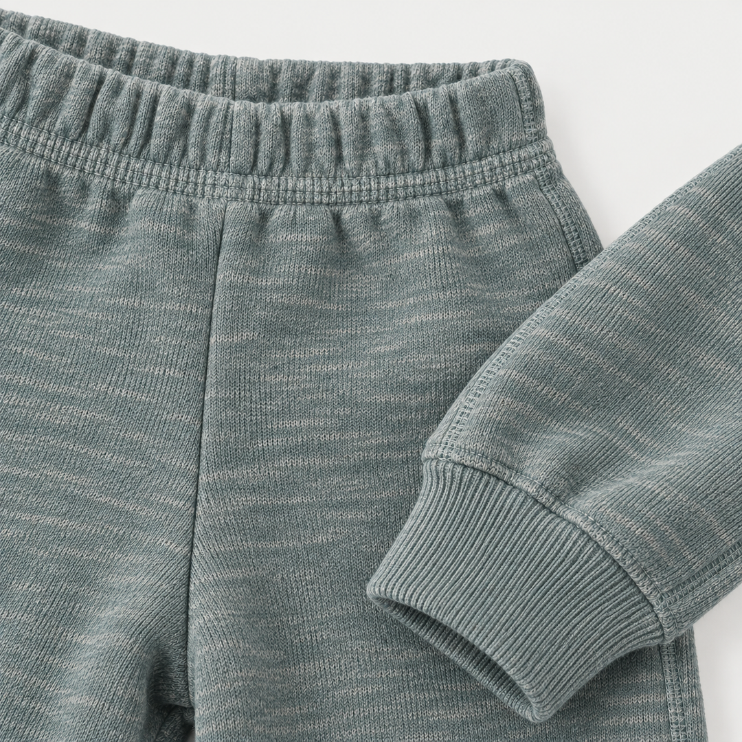 Heathered Green Vintage Sherpa sweatpant elastic waistband, fabric and ribbed cuff detail