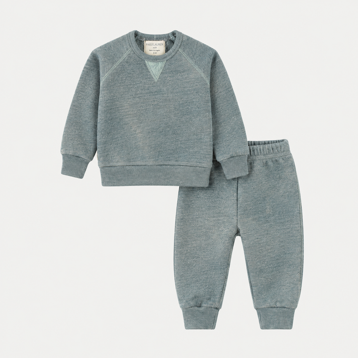 PAIGELAUREN Heathered Green Vintage Sherpa Sweatshirt and Sweatpant Set